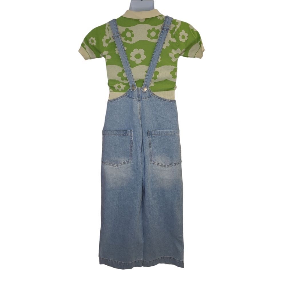 NEW Cider cropped light wash‎ wide leg overalls jeans M - Picture 3 of 10